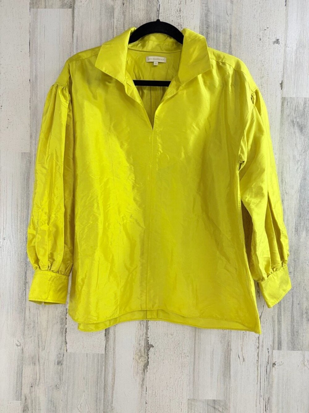 Ann Mashburn Carolina Top Sz M Yellow Silk Shantung